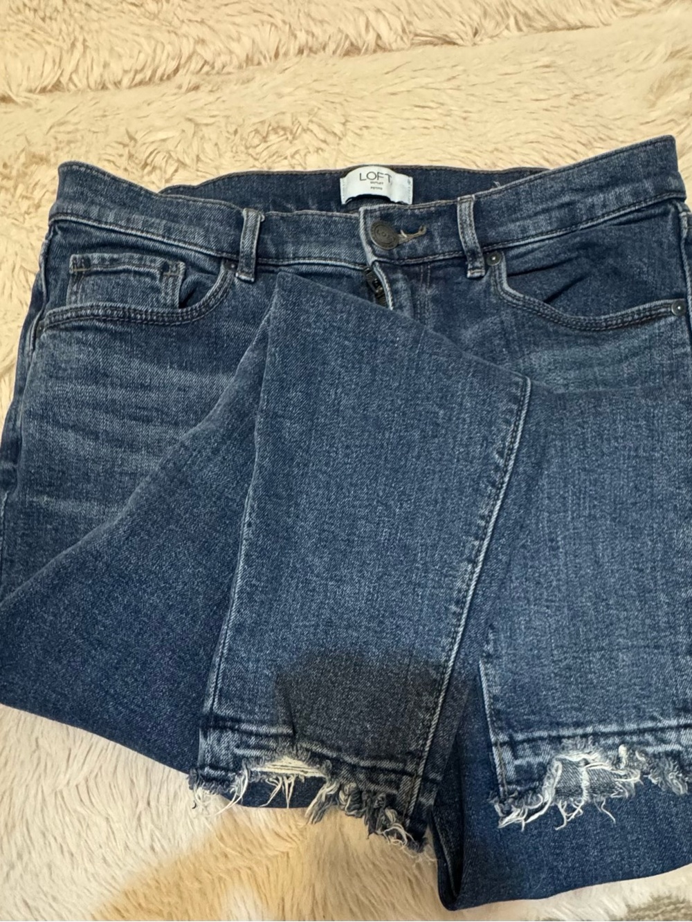 LOFT Outlet Dark Blue Cropped Raw-Hem Jeans